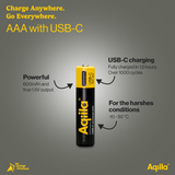 Aqiila Uppladdningsbart USB-C Lithium batteri AAA 1,5V 4-pack