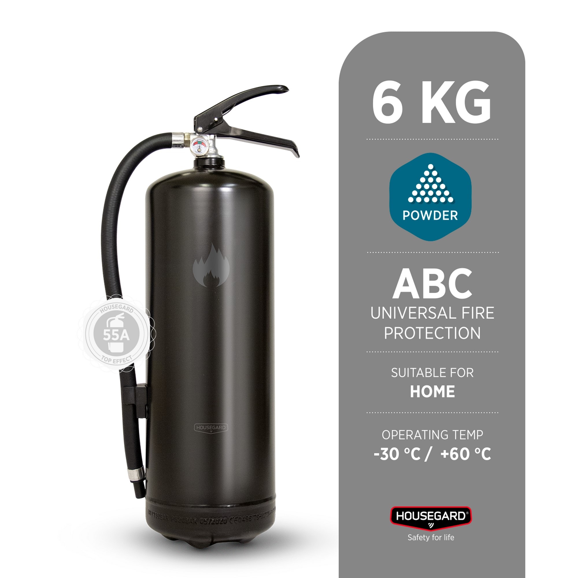 Brandsläckare,Design by Housegard, 6 kg pulver PE6HRA, Svart
