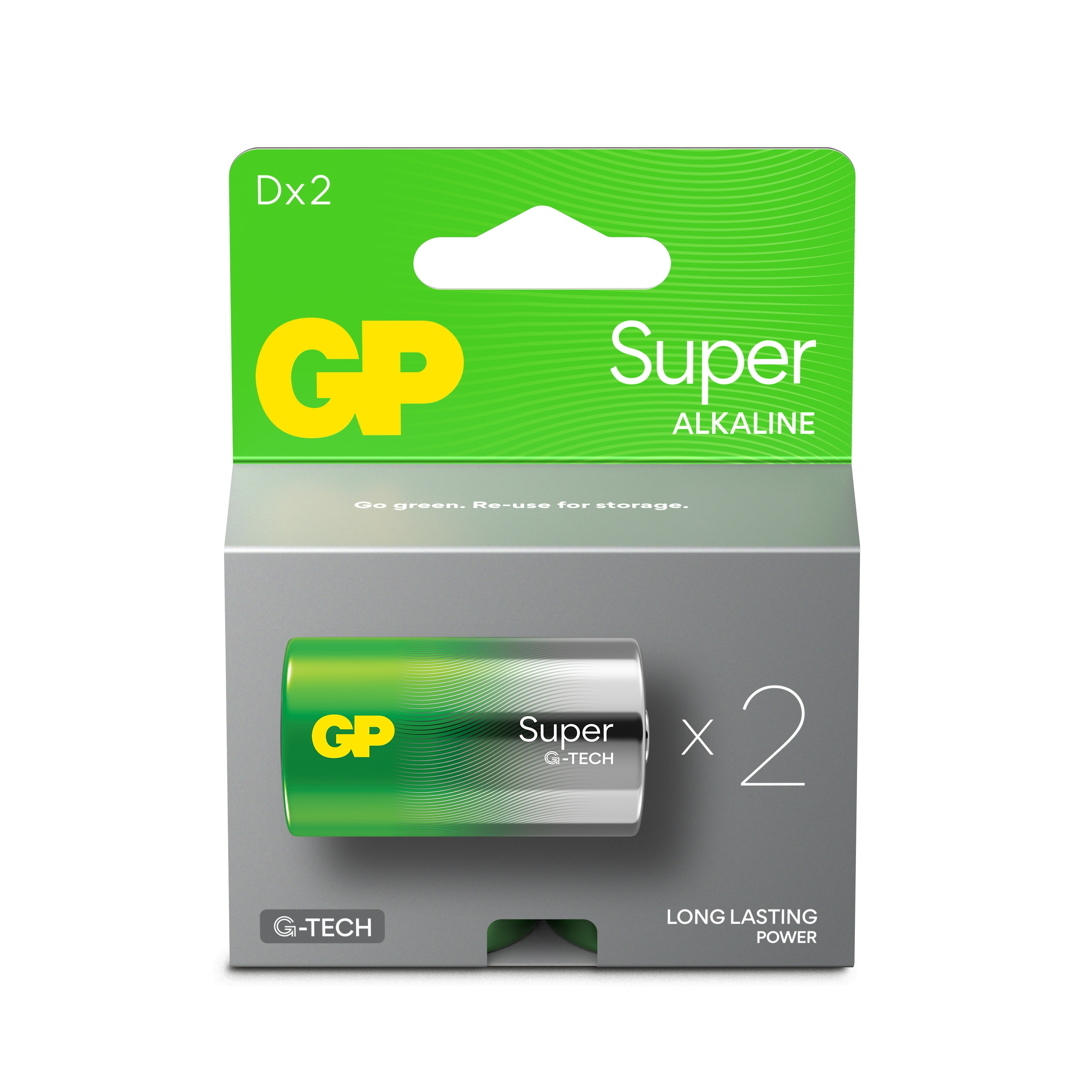 GP Super Alkaline D-batteri, 13A/LR20, 2-pack