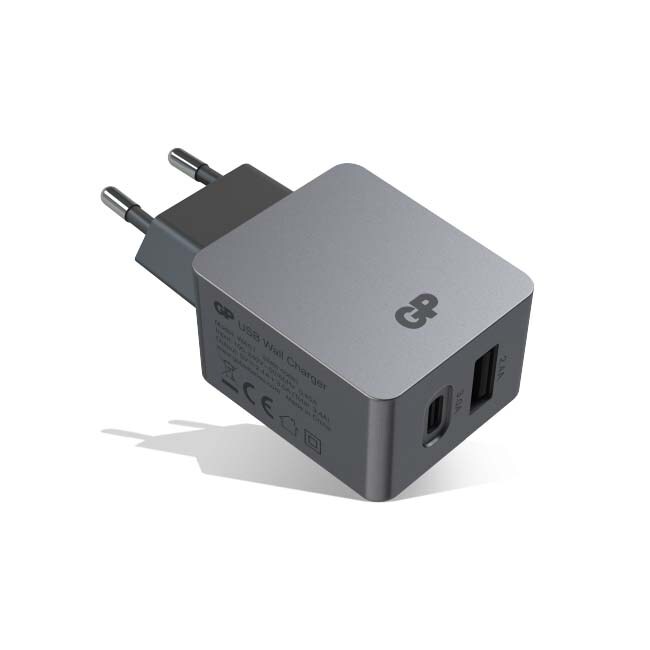 GP Väggladdare med 2 USB-portar WA51, USB-A + USB-C