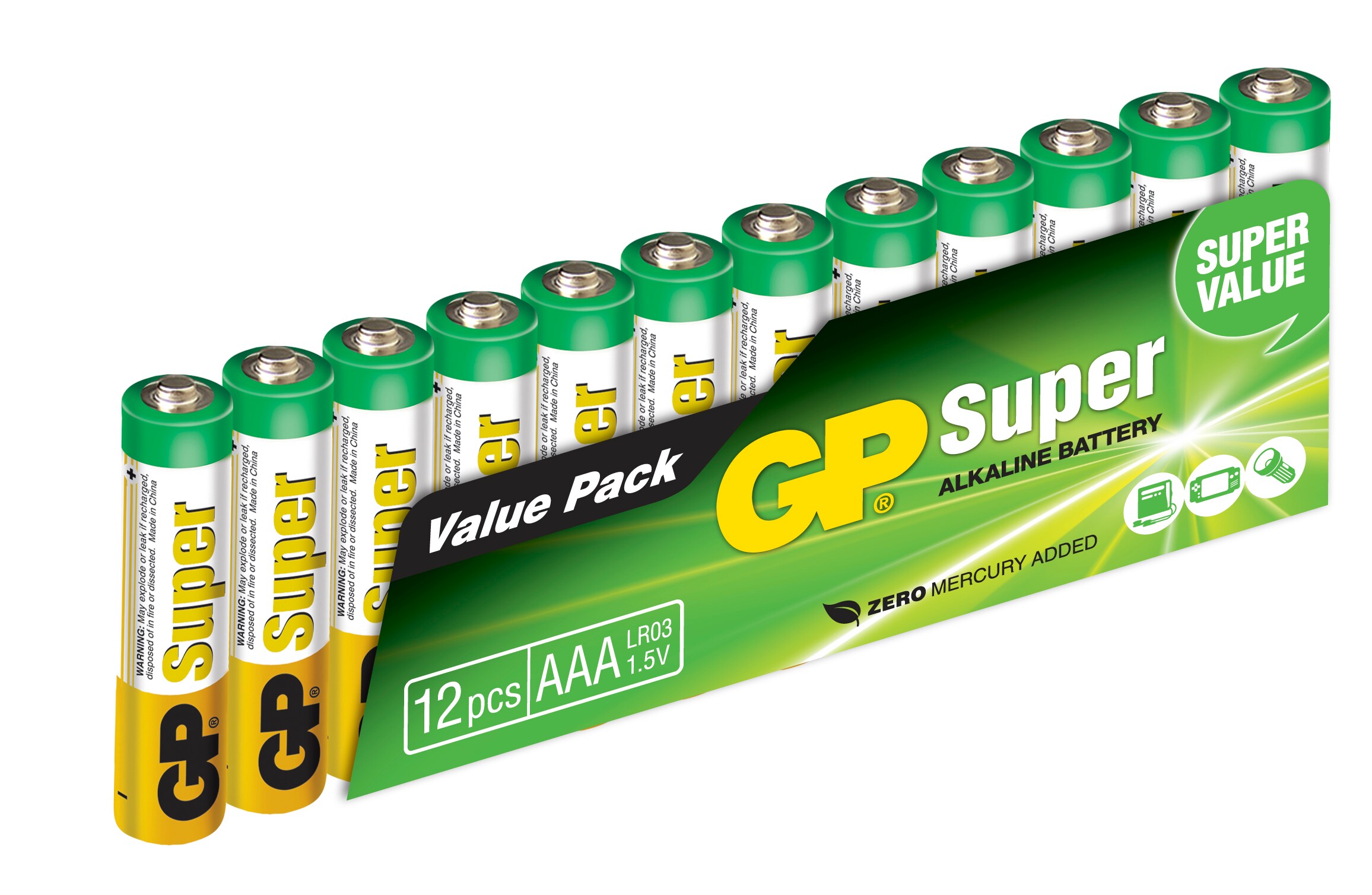 GP Super Alkaline AAA-batteri, 24A/LR03, 12-pack