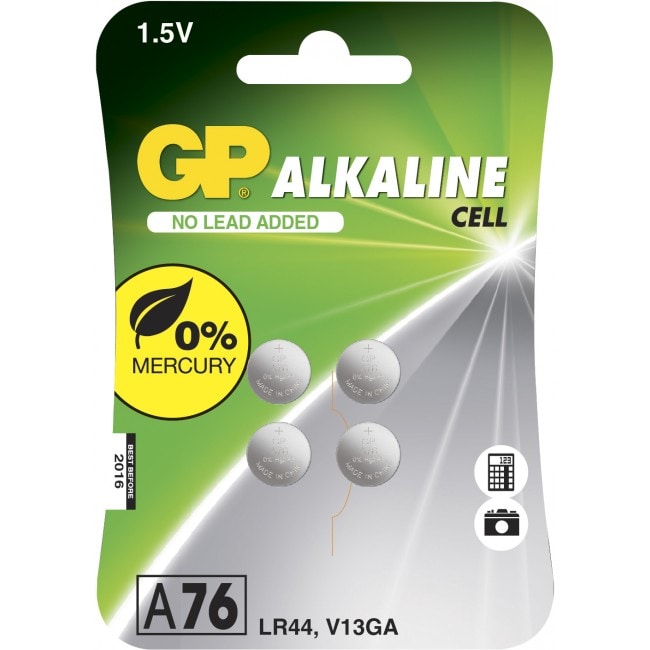 GP knappcellsbatteri 1,5V, A76/LR44, 4-pack