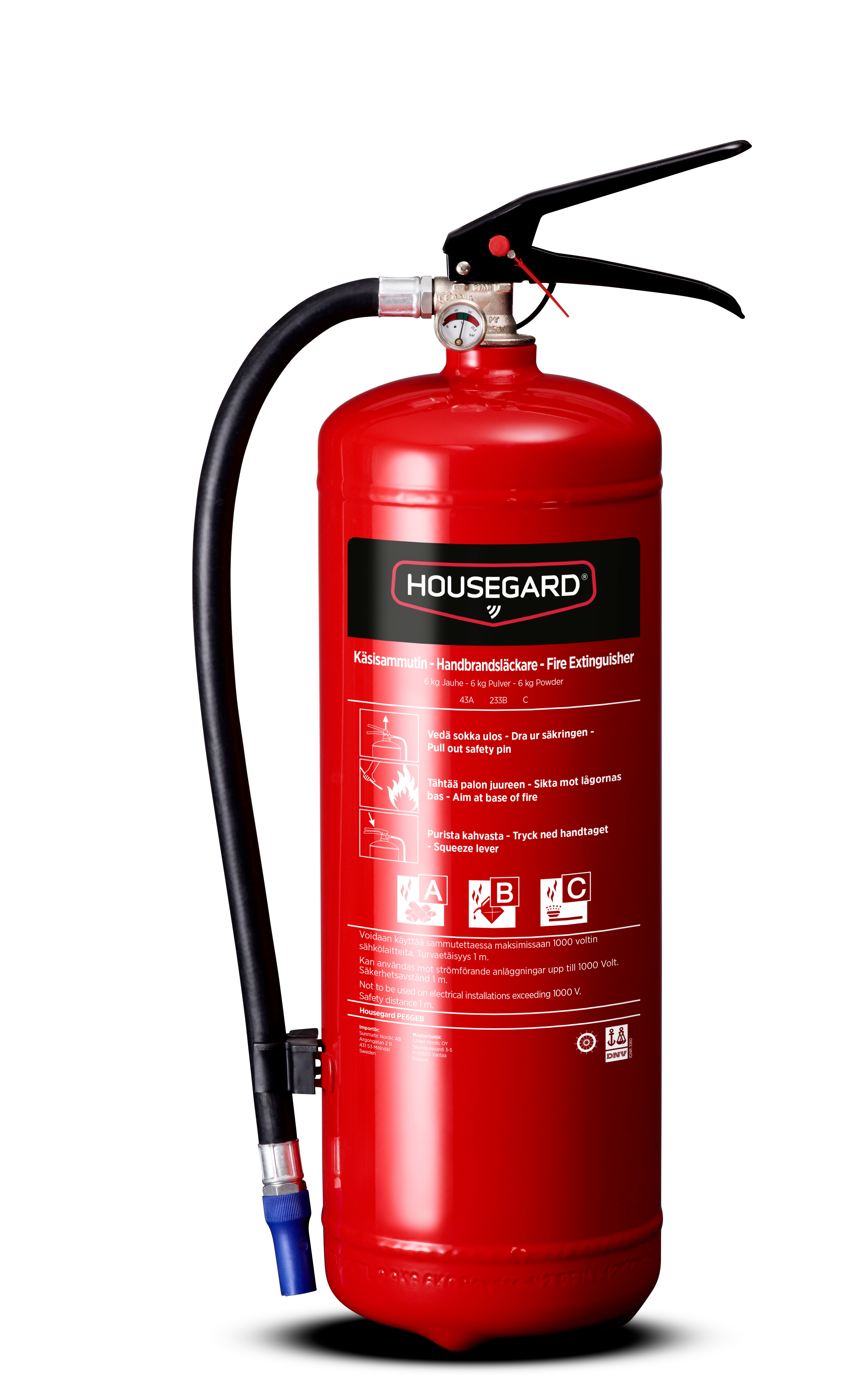 Brandsläckare,Housegard, 6 kg pulver, röd, PE6GEB 43A