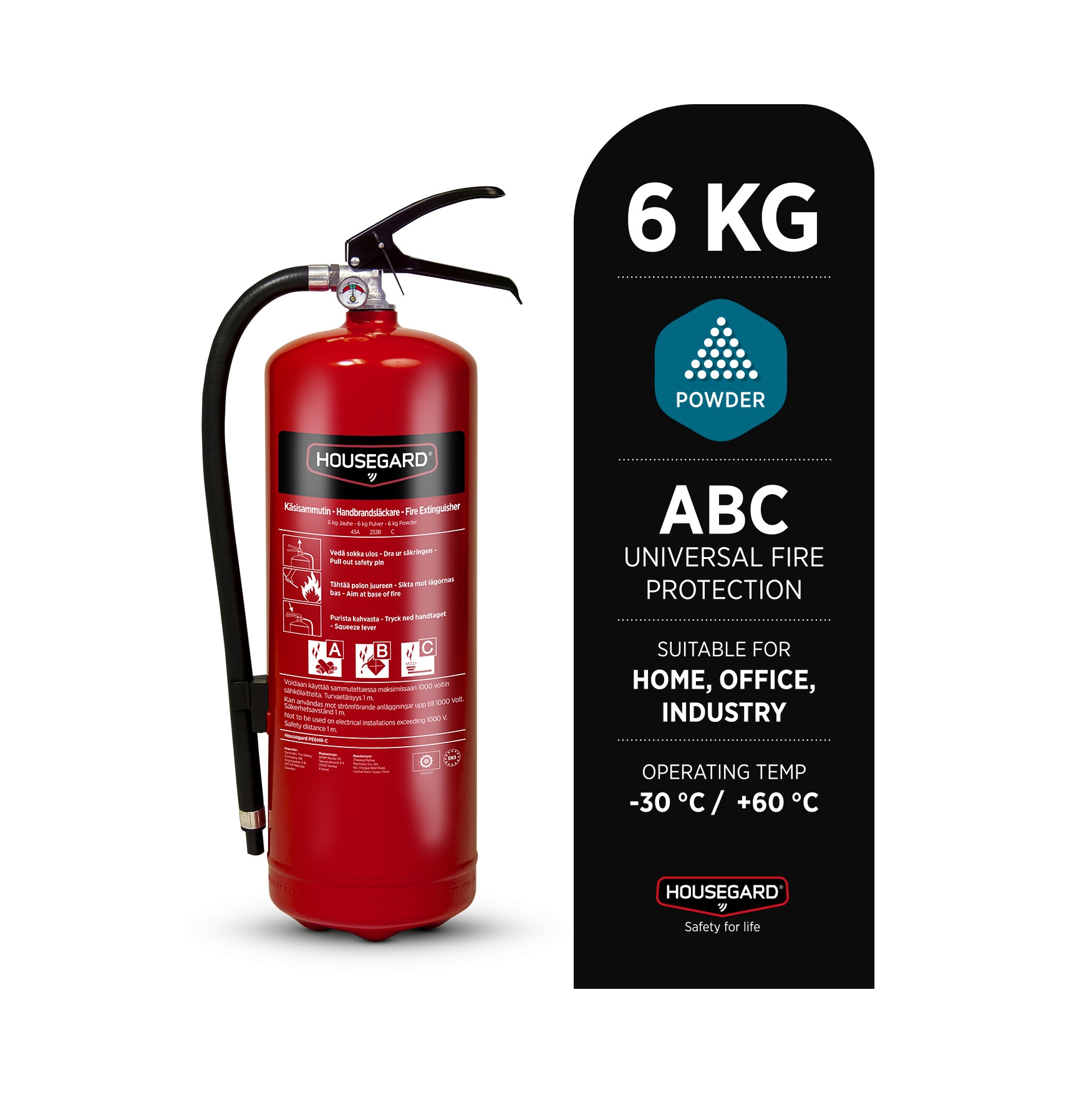 Housegard 6 kg pulversläckare, röd, PE6HR-C 43A