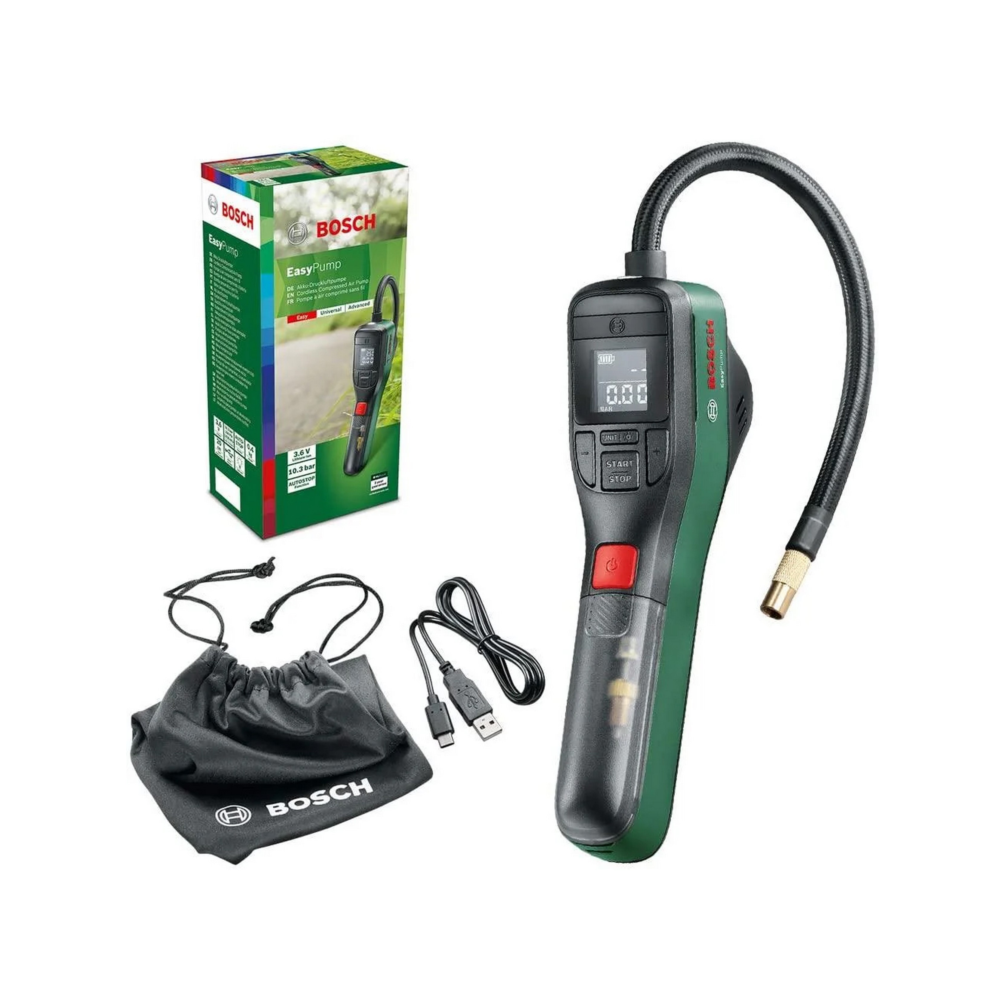Bosch EasyPump Luftpump med lufttrycksmätare